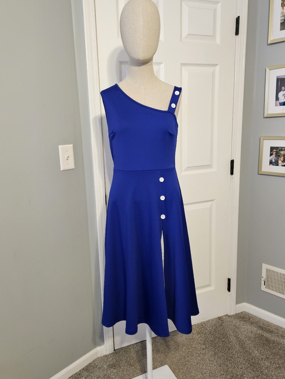 SHEIN Royal Blue One-Shoulder Dress with Side Button Detail